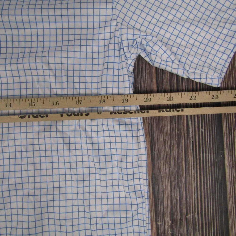 Collars & Co Polo Shirt Mens Medium White‎ Blue Check Dress Collar Golf Top